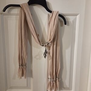 Beige Women's Fashion Scarf with Silver Bead Accents